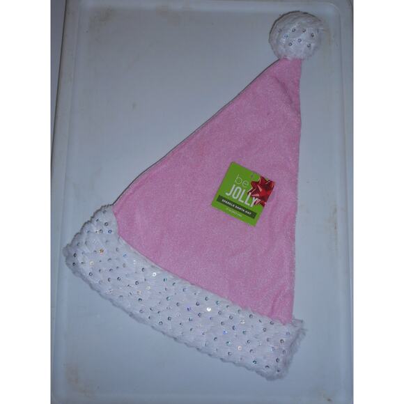 Christmas Santa Hat Pink with Silver Sequins Dots on Brim 18″ Tall Merry Brite - Picture 1 of 2